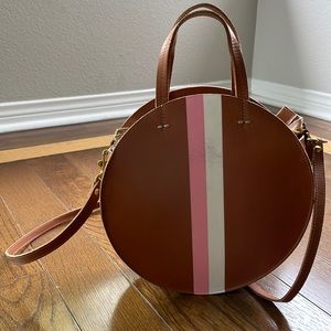 COPY - Clare V round bag with pink, white stripe